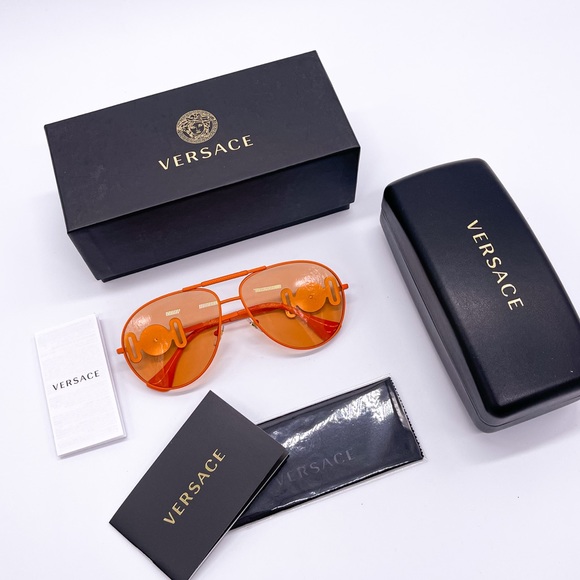 NEW VERSACE VE2249 1485/74 AVIATOR SUNGLASSES VERSACE MOD 2249 ORANGE AVIATOR - Picture 14 of 15
